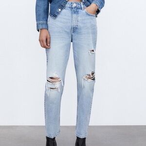 Zara High Waisted Ripped Mom Jeans